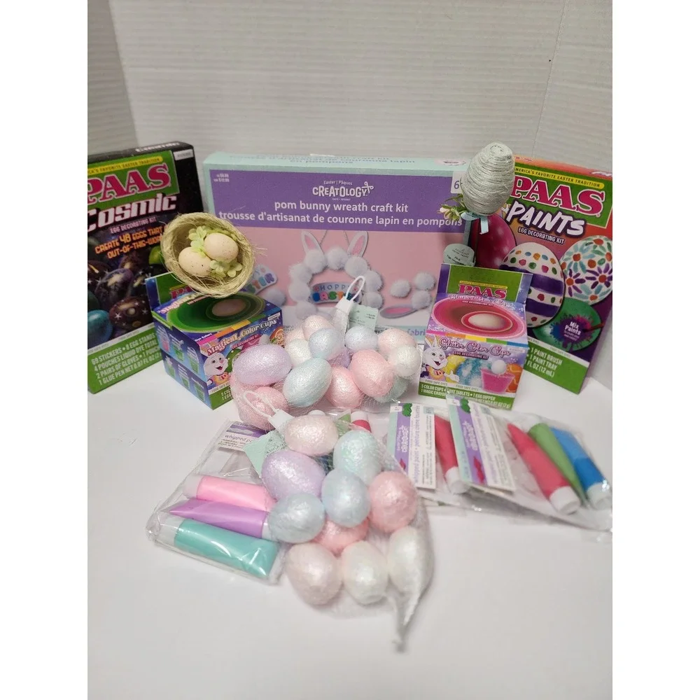 Easter Lot #4 14pcs Craft kit egg dye Wreath eggs‎ decor glitter cosmic poms